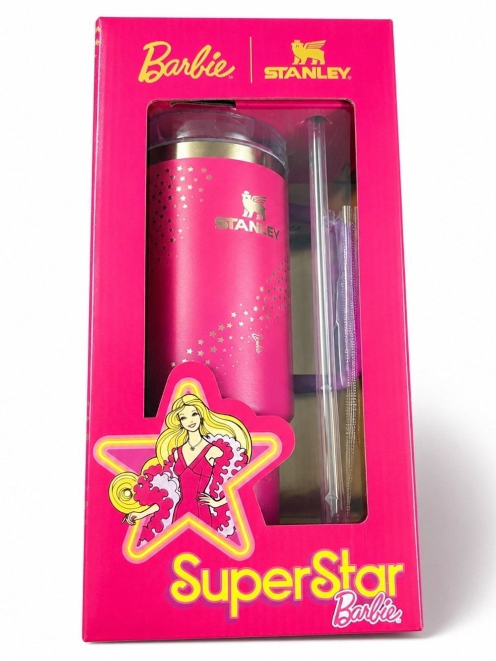 Stanley Barbie Pink Travel Tumbler with Gold Logo